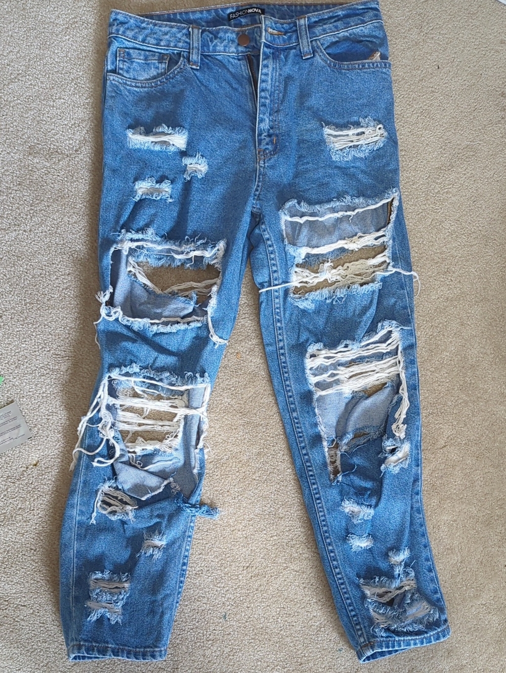 Fashion Nova Light Wash Blue Jeans with Orange Stitching